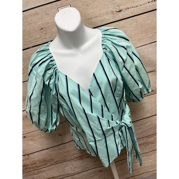 Worthington Womens Wrap Style Shirt Size Medium New Blouse Blue Striped TOp - Picture 4 of 14